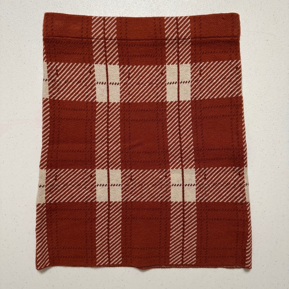 Love Tree Plaid Mini Skirt Straight Pencilโ Rust Brown Tan Knit Stretch Sz S